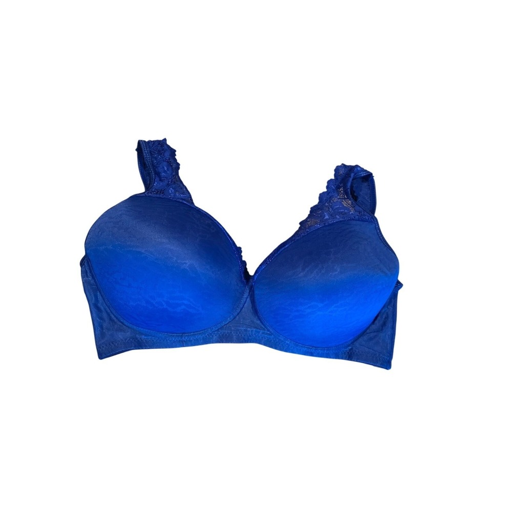 Angelina Bra 38D Womens Lined Wireless Blue Lace Detail